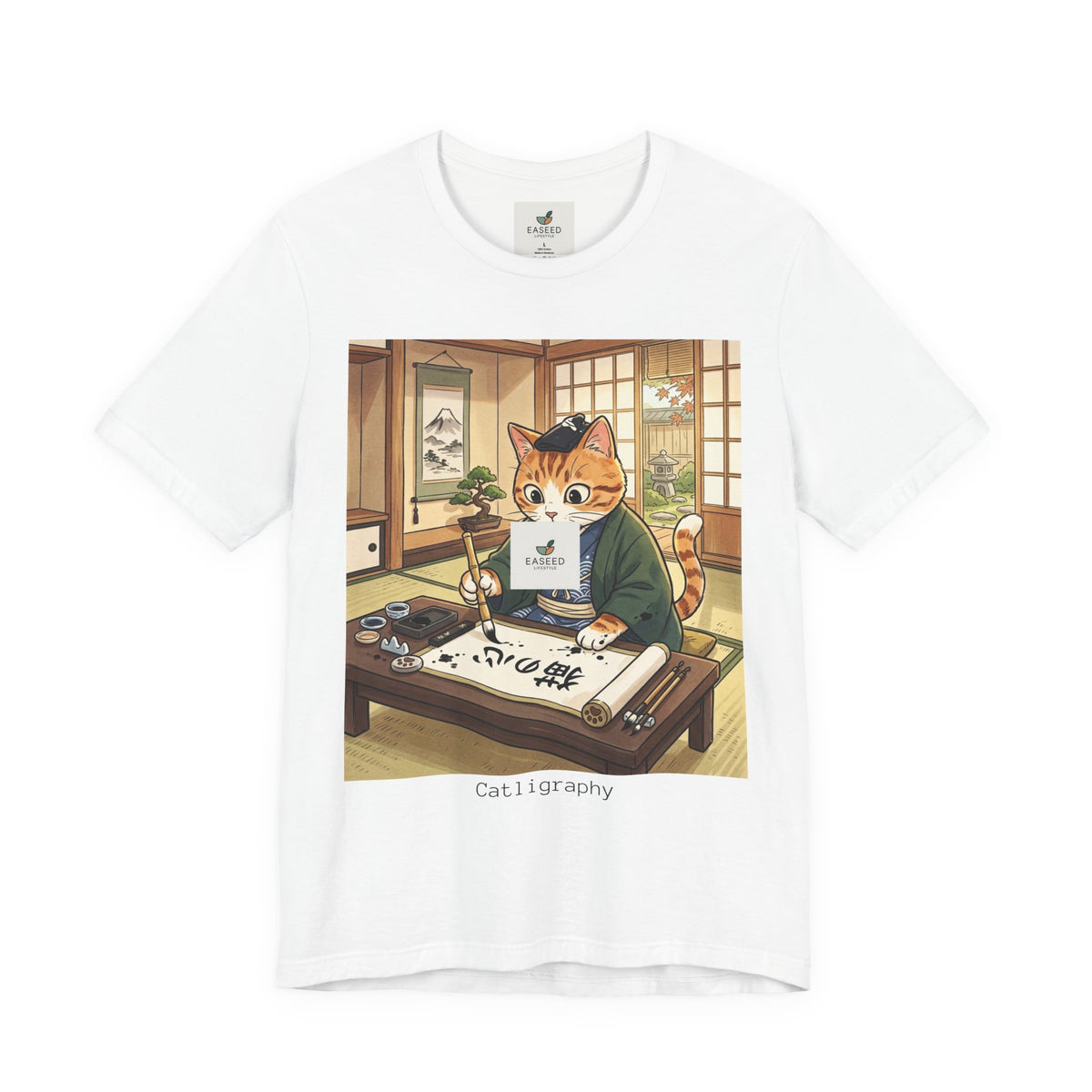 Cat Calligrapher T-Shirt — Cute Japanese Cat Writing Calligraphy Tee
