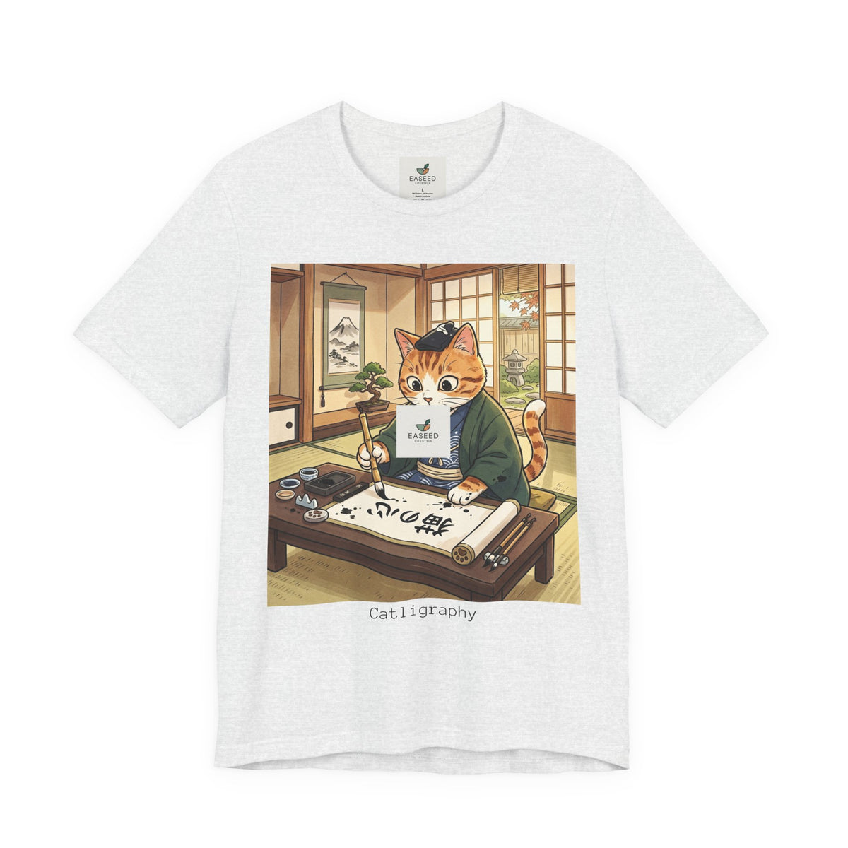 Cat Calligrapher T-Shirt — Cute Japanese Cat Writing Calligraphy Tee