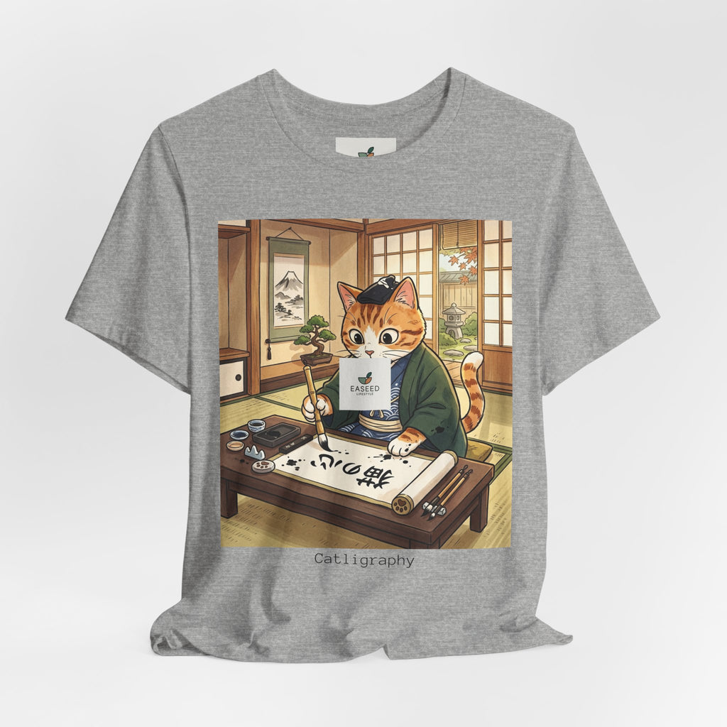 Cat Calligrapher T-Shirt — Cute Japanese Cat Writing Calligraphy Tee