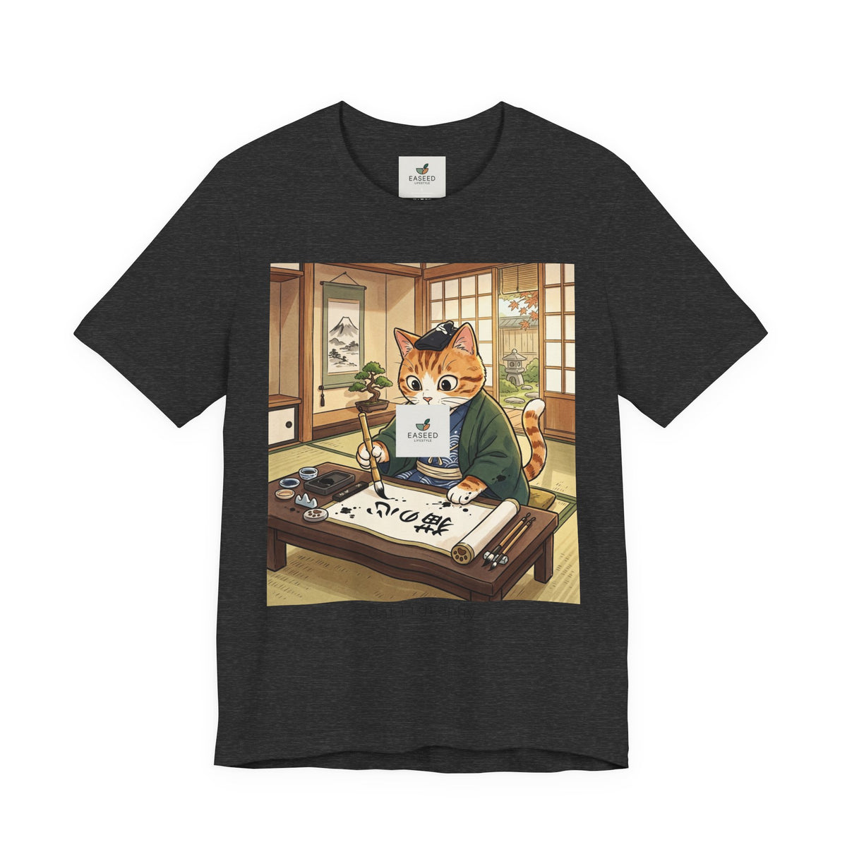 Cat Calligrapher T-Shirt — Cute Japanese Cat Writing Calligraphy Tee