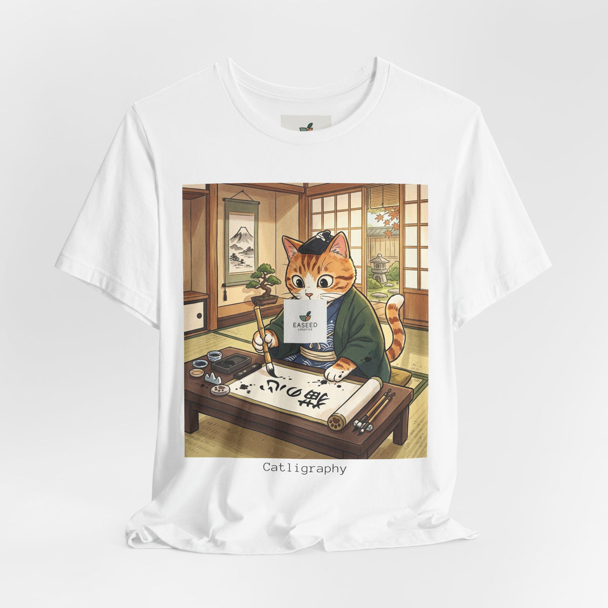 Cat Calligrapher T-Shirt — Cute Japanese Cat Writing Calligraphy Tee