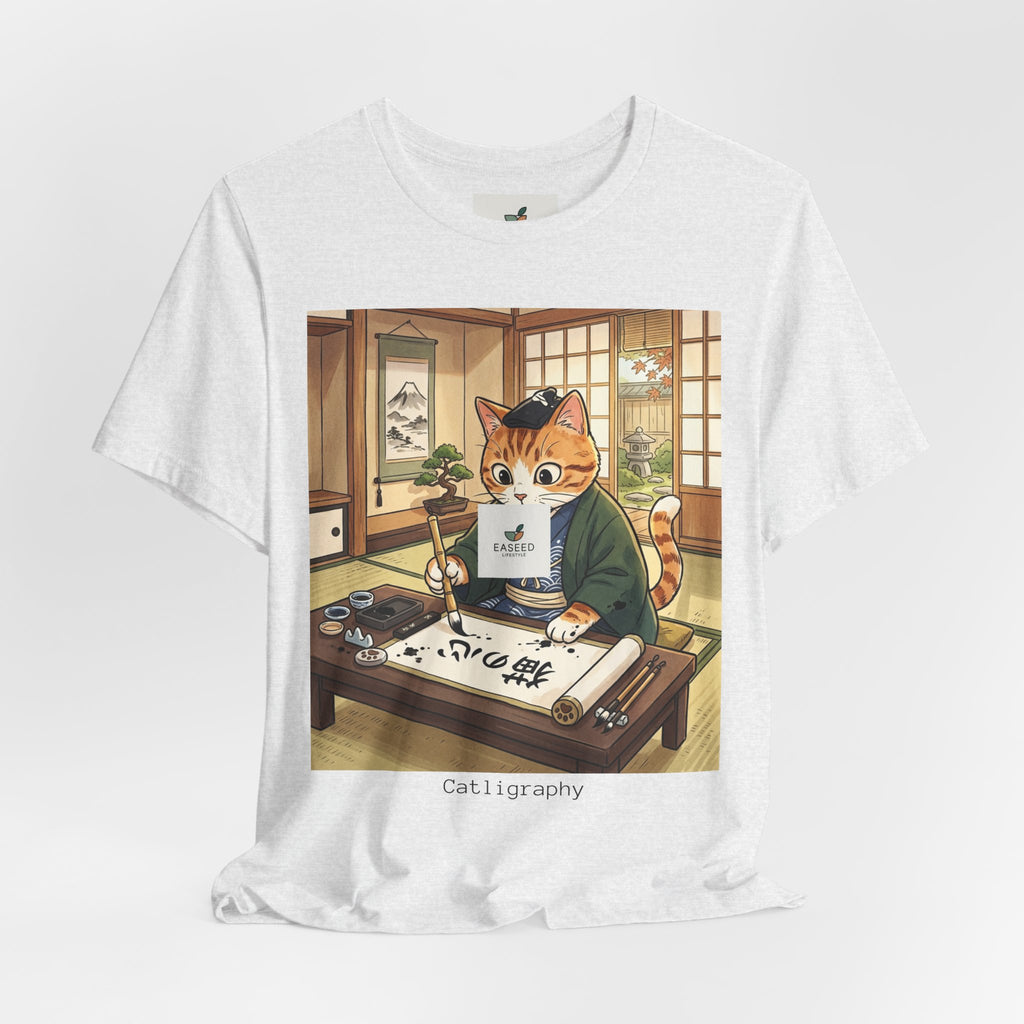 Cat Calligrapher T-Shirt — Cute Japanese Cat Writing Calligraphy Tee