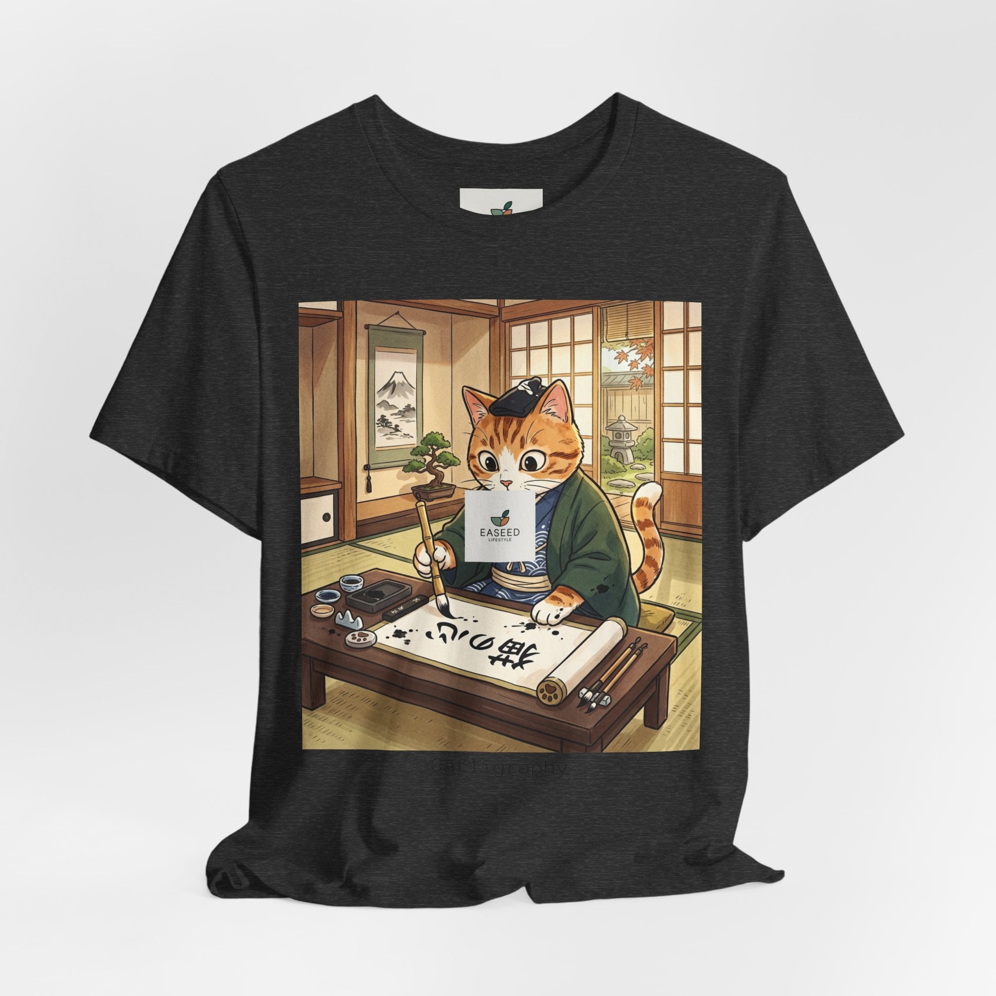 Cat Calligrapher T-Shirt — Cute Japanese Cat Writing Calligraphy Tee